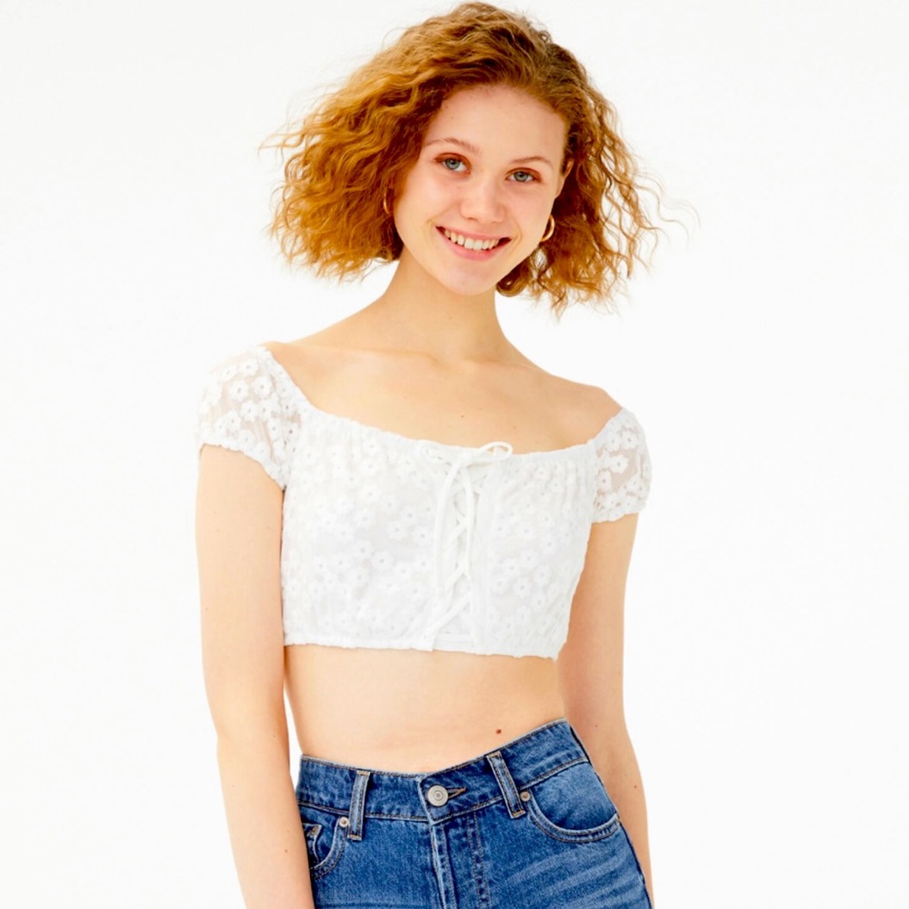 Aeropostale Lace-Up Daisy Mesh Crop Top
